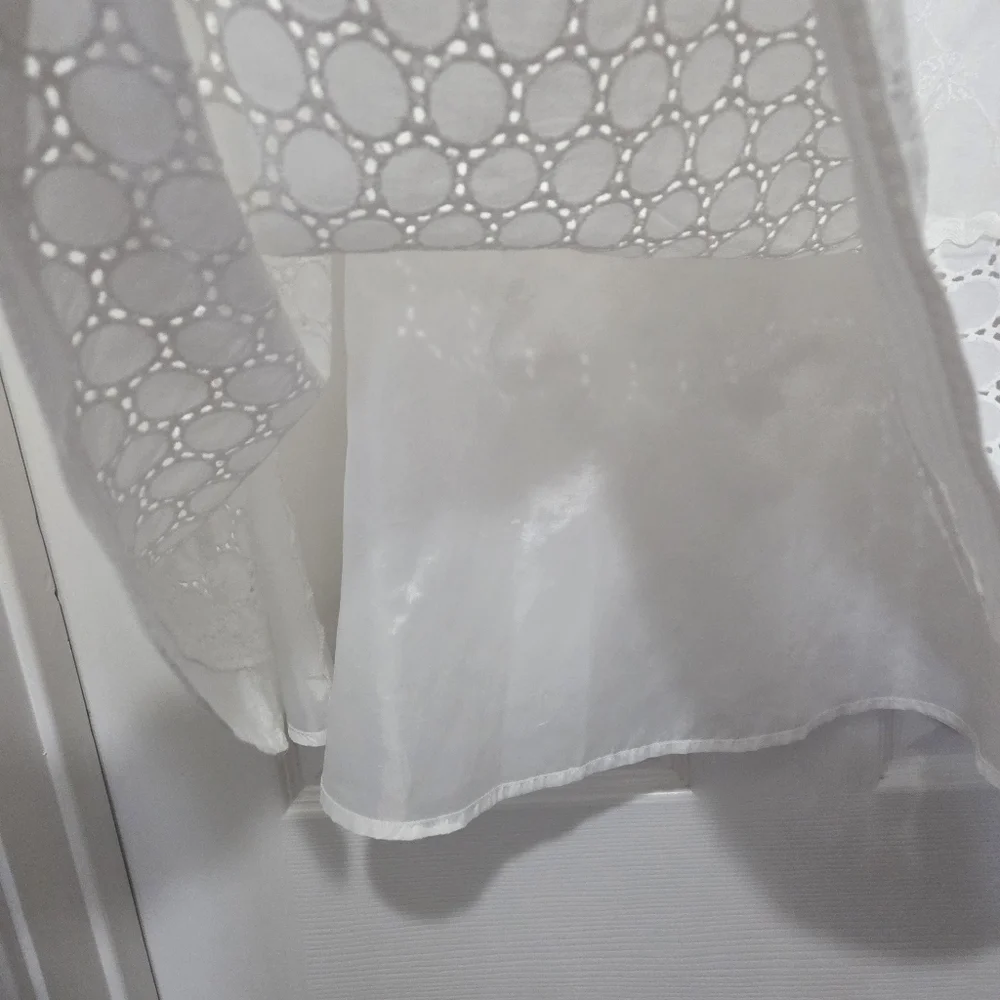 Vintage Requirements White Embroidered Eyelet Cotton Midi Skirt Size 14 Boho - Picture 4 of 10